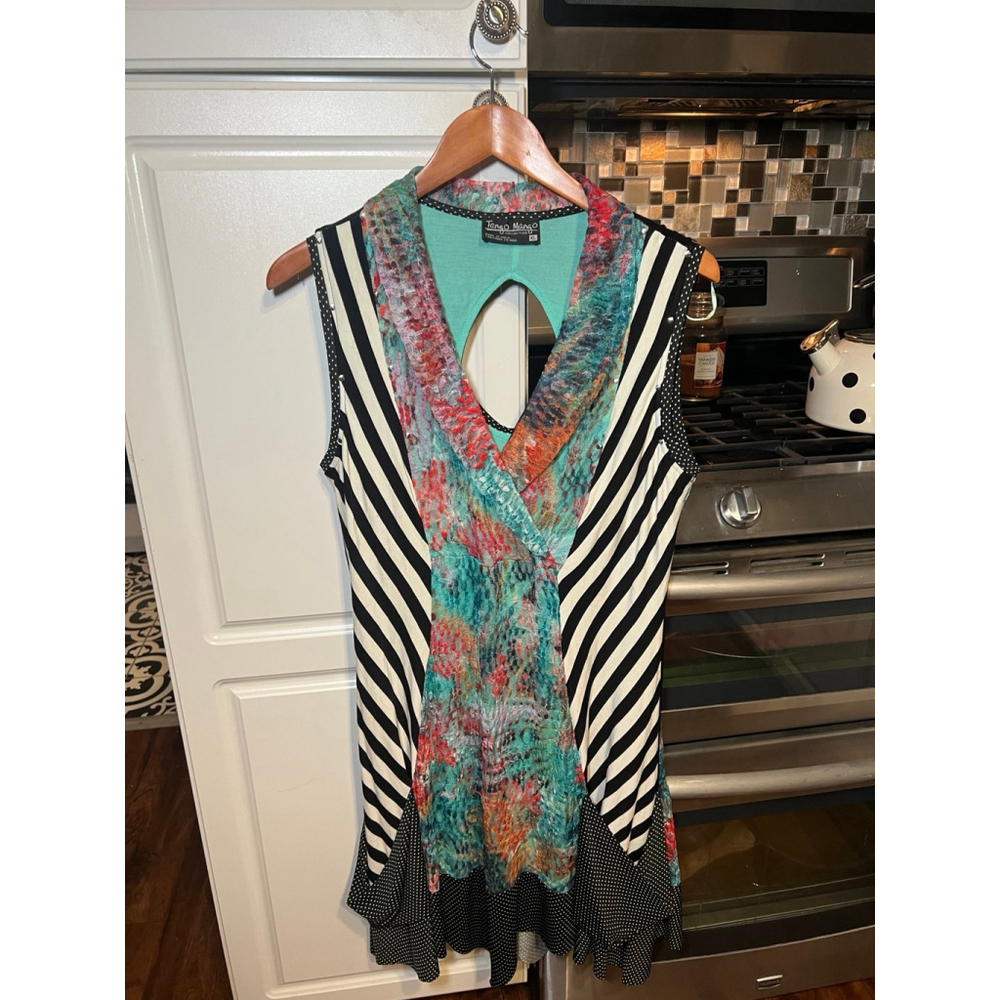 Tango Mango Multi Pattern Ruffled Botton V-Neck Dress XL - Picture 2 of 7